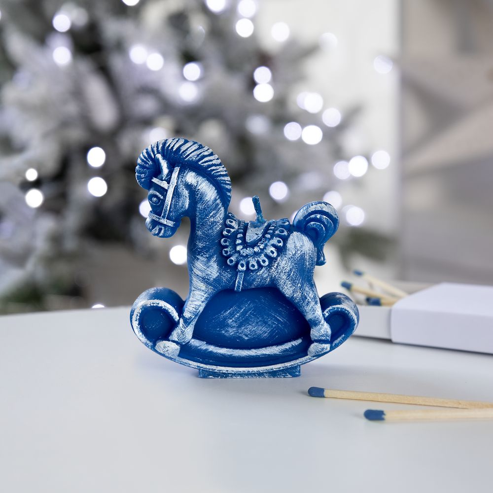 Свеча фигурная «Лошадка-качалка», синяя - фото 4