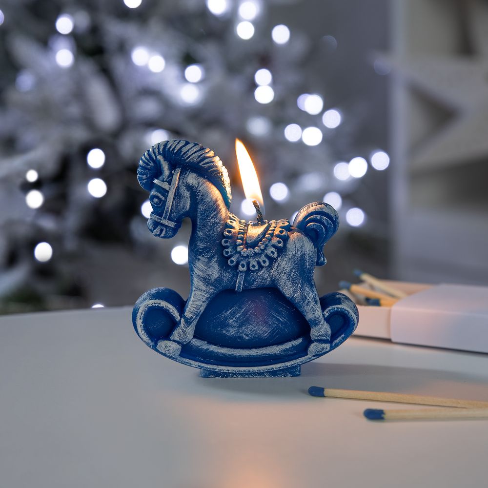 Свеча фигурная «Лошадка-качалка», синяя - фото 5