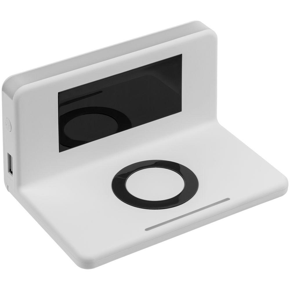 Часы настольные с беспроводным зарядным устройством Pitstop белые - фото 4