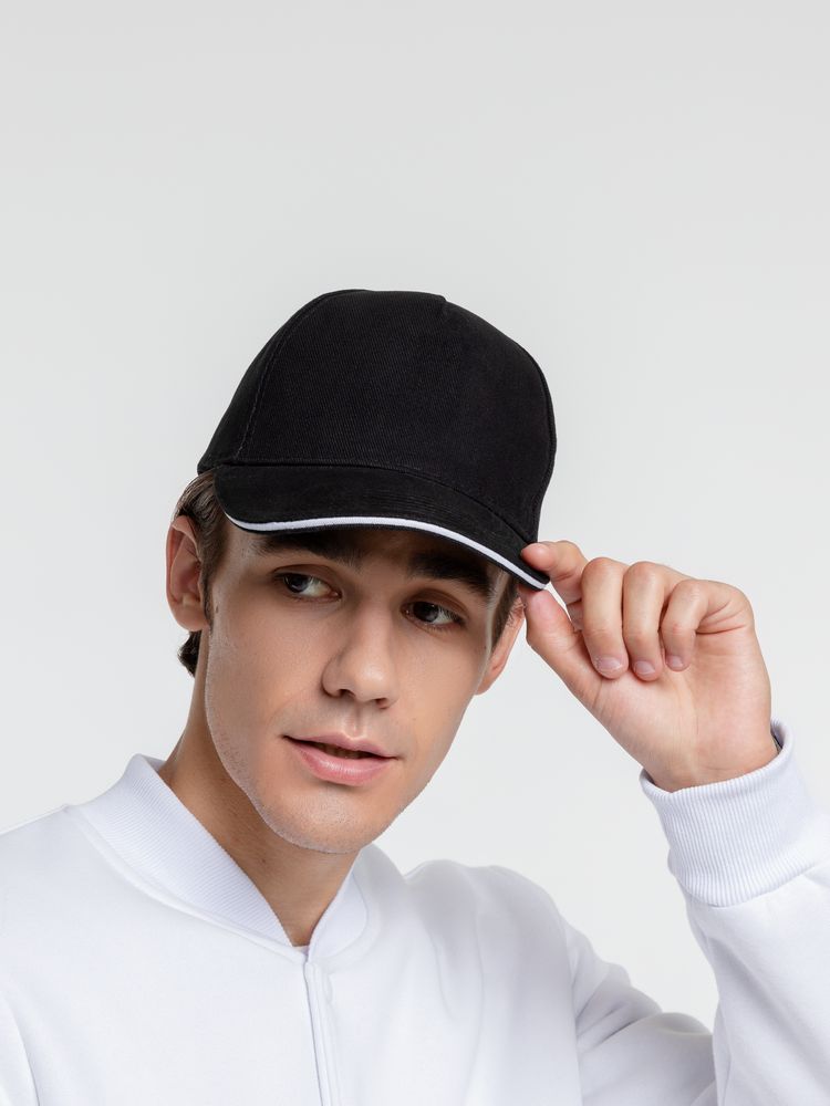 Бейсболка Classic, черная с белым кантом - фото 4