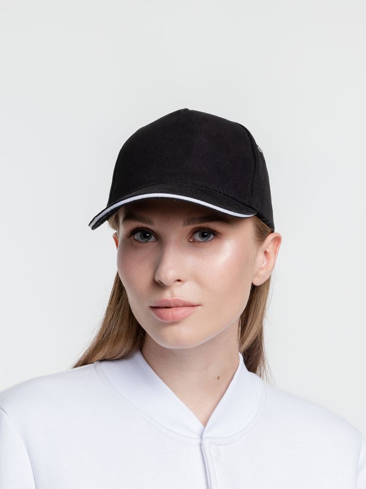 Бейсболка Classic, черная с белым кантом - фото 7