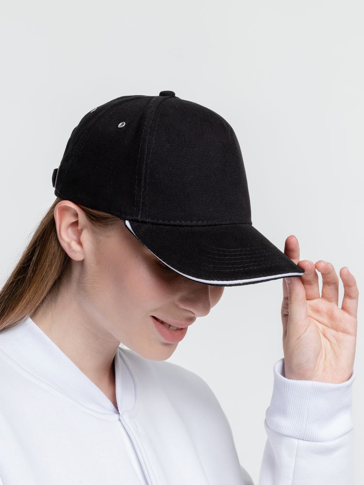 Бейсболка Classic, черная с белым кантом - фото 8