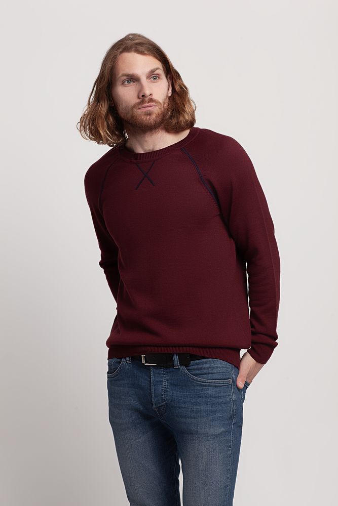 Джемпер Stitch с контрастной отделкой, бордовый с синим - фото 5