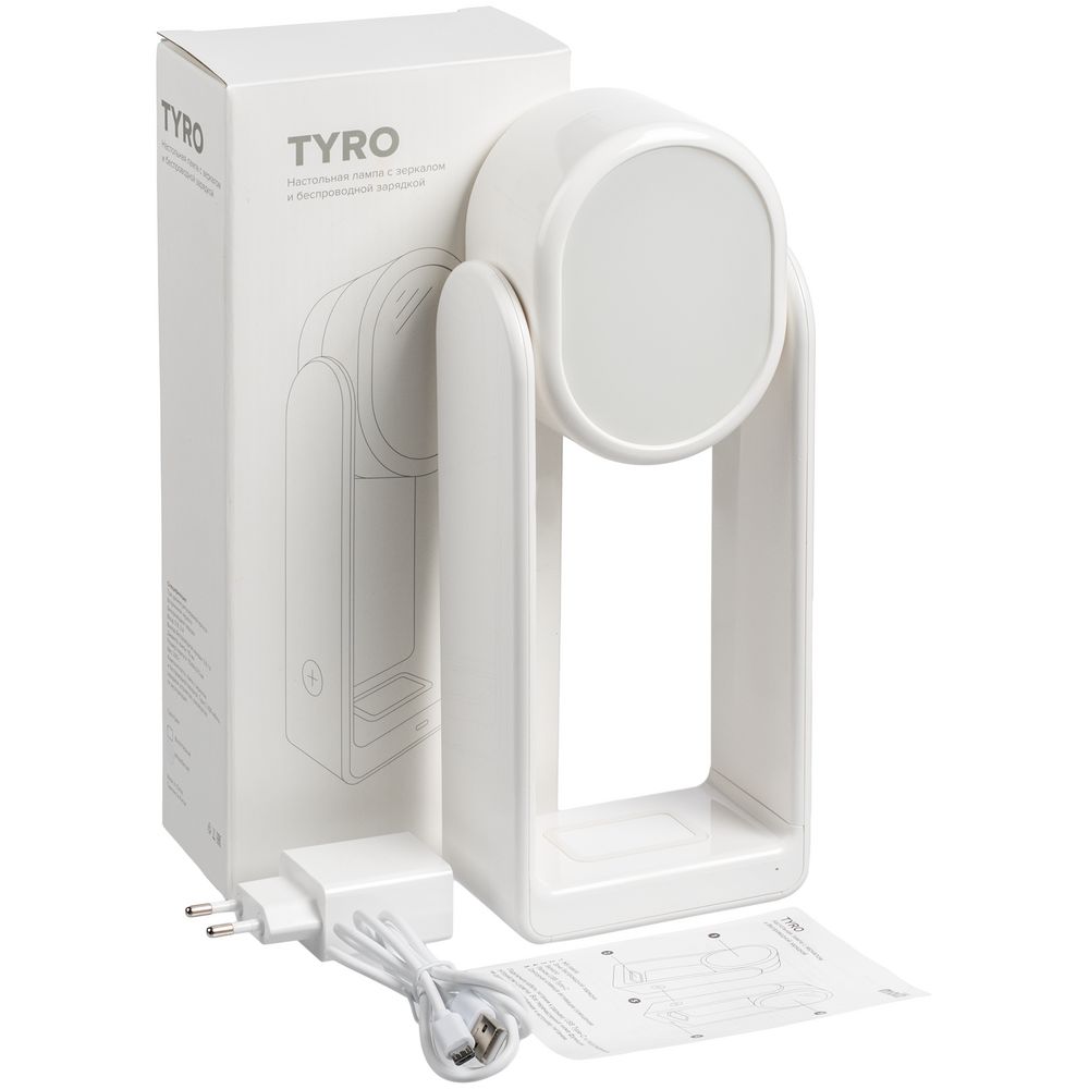 Настольная лампа с зеркалом и беспроводной зарядкой Tyro, белая - фото 7