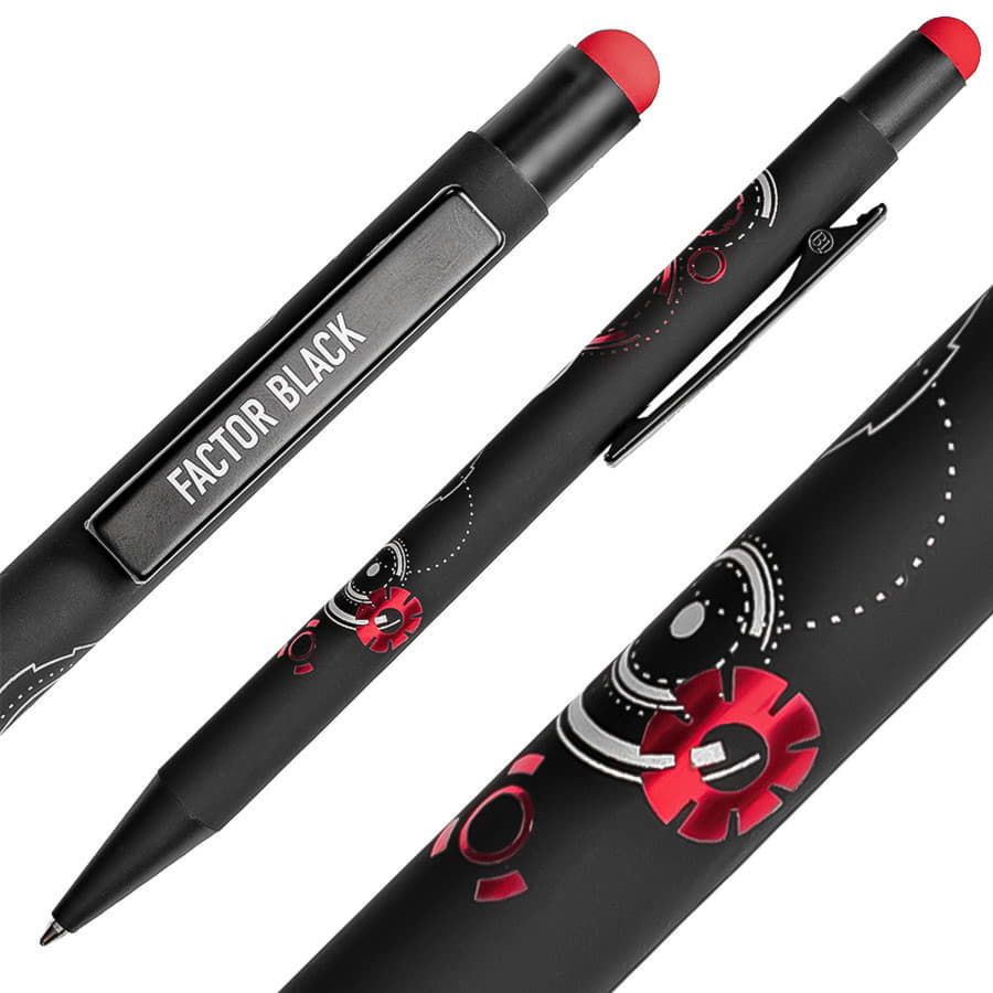 Ручка шариковая FACTOR BLACK со стилусом черный красный - фото 2