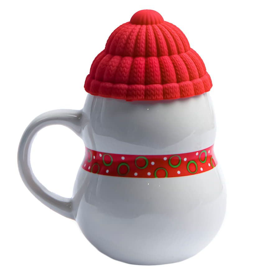 Кружка SNOWMAN с крышкой белый красный - фото 2