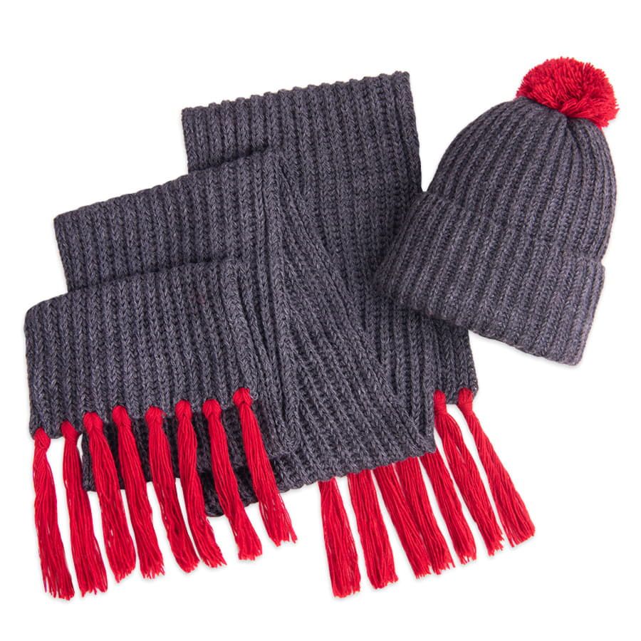 Шапка и шарф GoSnow с ярким пoмпоном и кисточками красный - фото 2