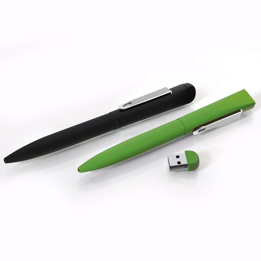 IQ ручка с флешкой 8 GB металл soft-touch зеленый серебристый - фото 3