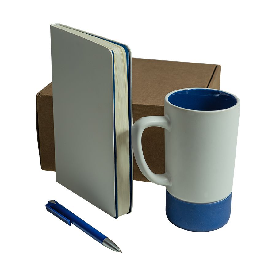 Набор подарочный ARTKITS: ежедневник ручка кружка с цветным дном стружка коробка синий - фото 1