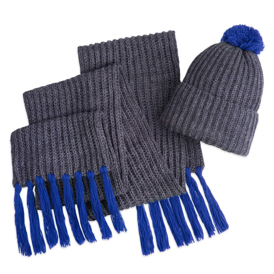 Шапка и шарф GoSnow с ярким пoмпоном и кисточками, синий - фото 2