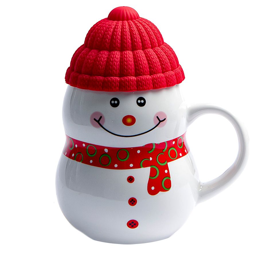 Кружка SNOWMAN с крышкой белый синий - фото 5