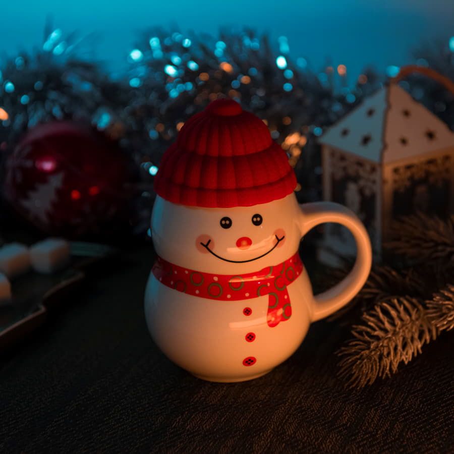 Кружка SNOWMAN с крышкой белый синий - фото 8