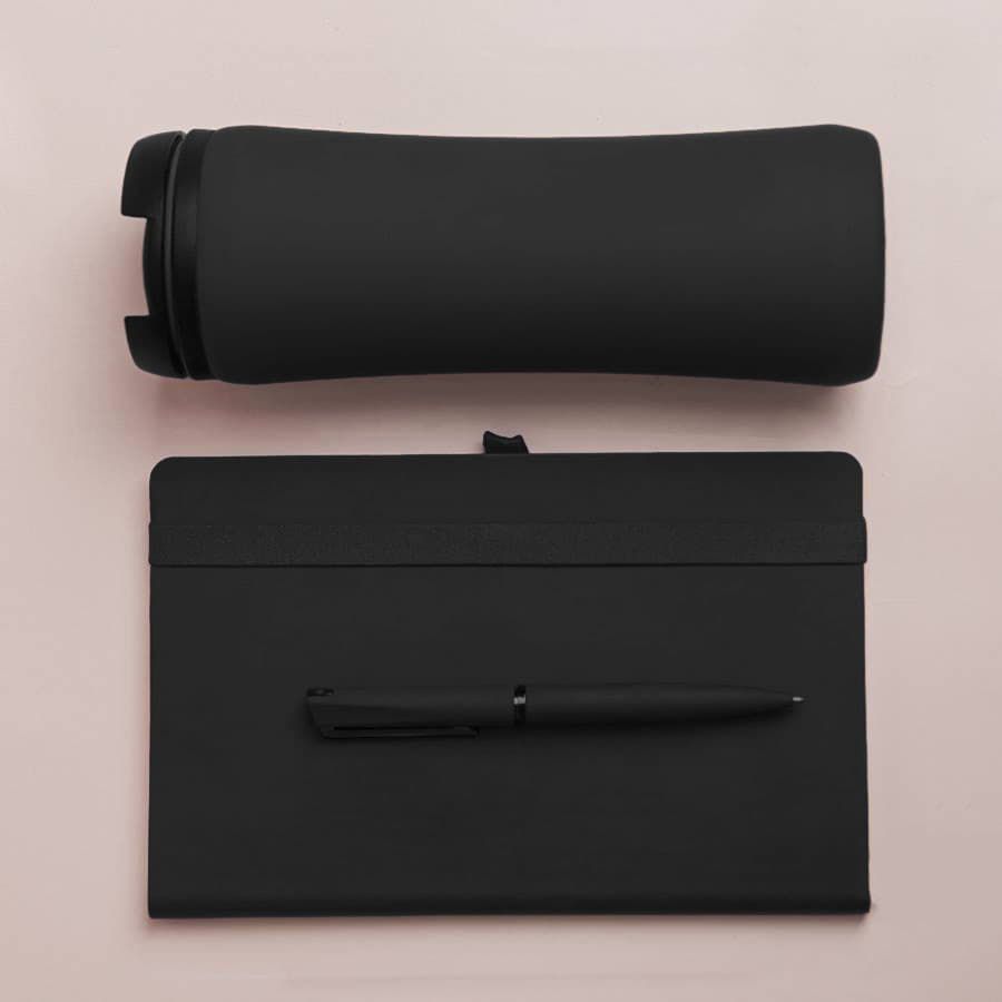 Набор подарочный OFFICEKIT: термос ежедневник ручка стружка коробка черный - фото 7