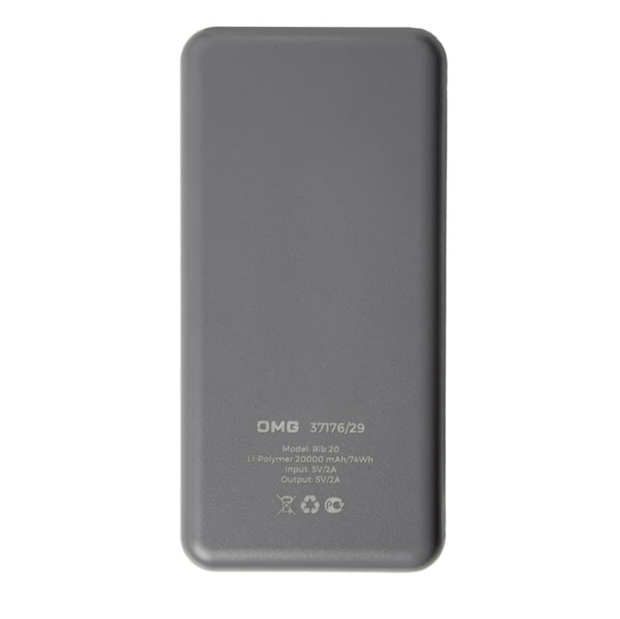 Универсальный аккумулятор Rib 20 20000 мАч серый 14,1х6.9х2,8 см черный - фото 10