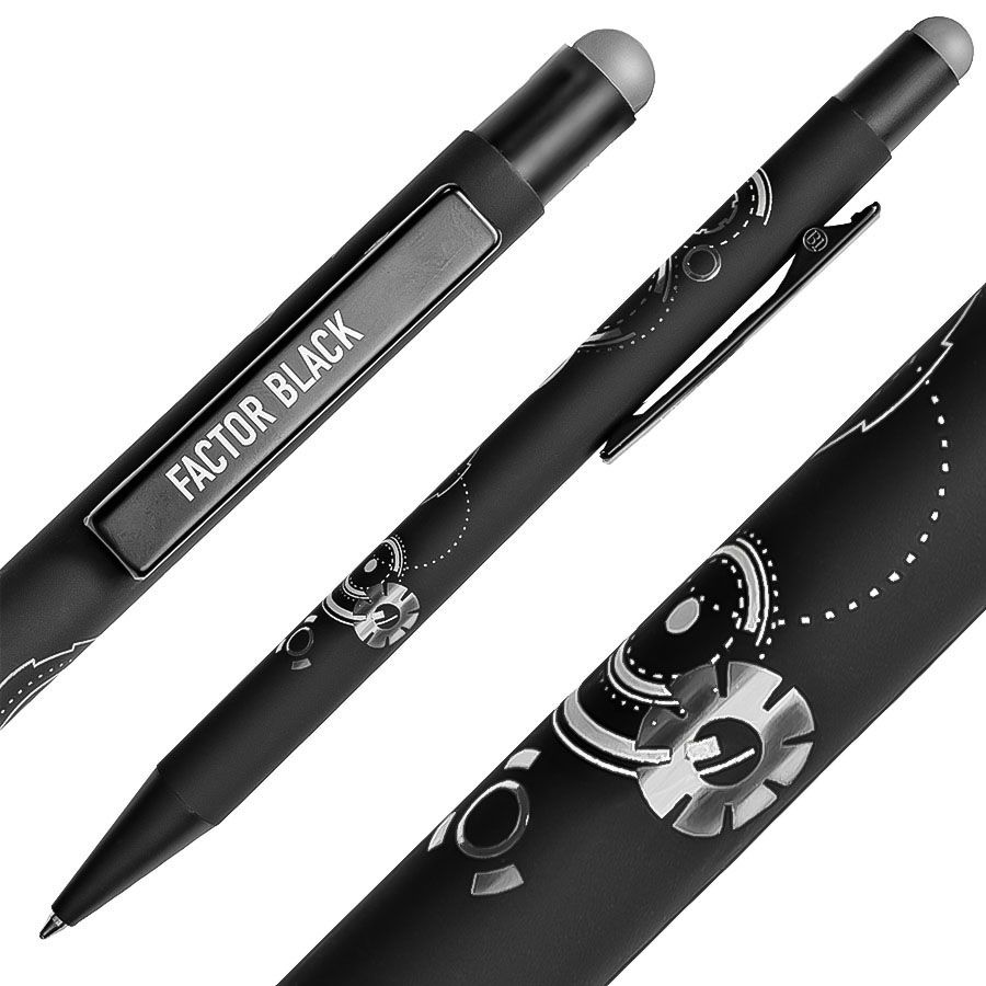 Ручка шариковая FACTOR BLACK со стилусом черный серебристый - фото 6