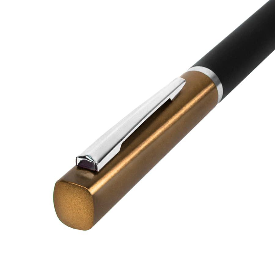 Ручка шариковая M1 пластик металл покрытие soft touch золотистый черный - фото 2