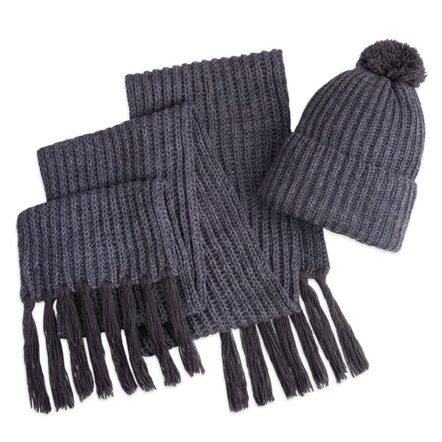 Шапка и шарф GoSnow с ярким пoмпоном и кисточками, темно-серый - фото 2