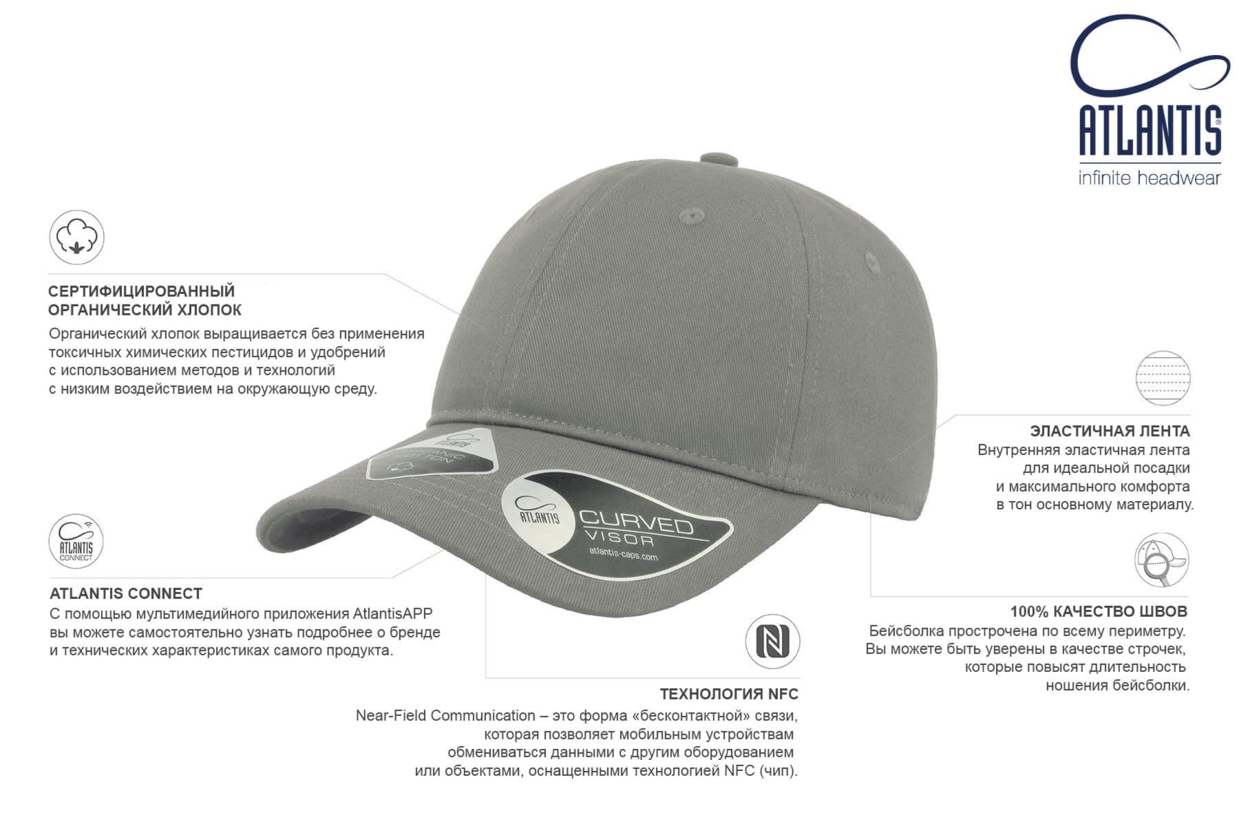 Бейсболка с NFC-меткой в козырьке GREEN CAP 265 из органического хлопка белый - фото 5