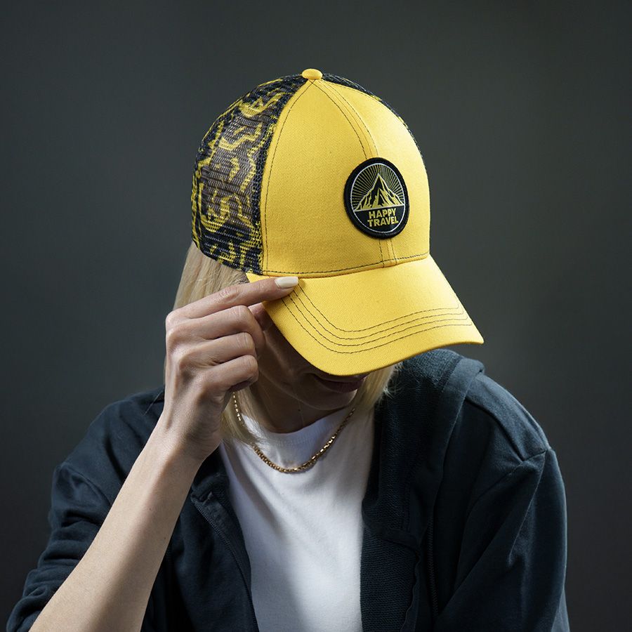 Образец бейсболка CUSTOM MERCH 6 клиньев пластиковая застёжка черный желтый 58 см - фото 2