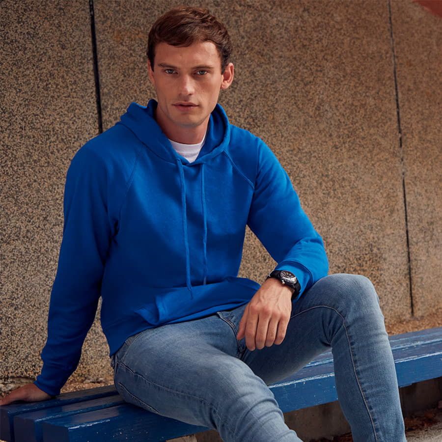 Толстовка без начеса LIGHTWEIGHT HOODED SWEAT 240 синий M - фото 4