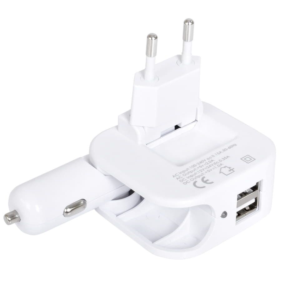 Адаптер с двумя USB-портами для зарядки от сети и от прикуривателя Socket белый - фото 3