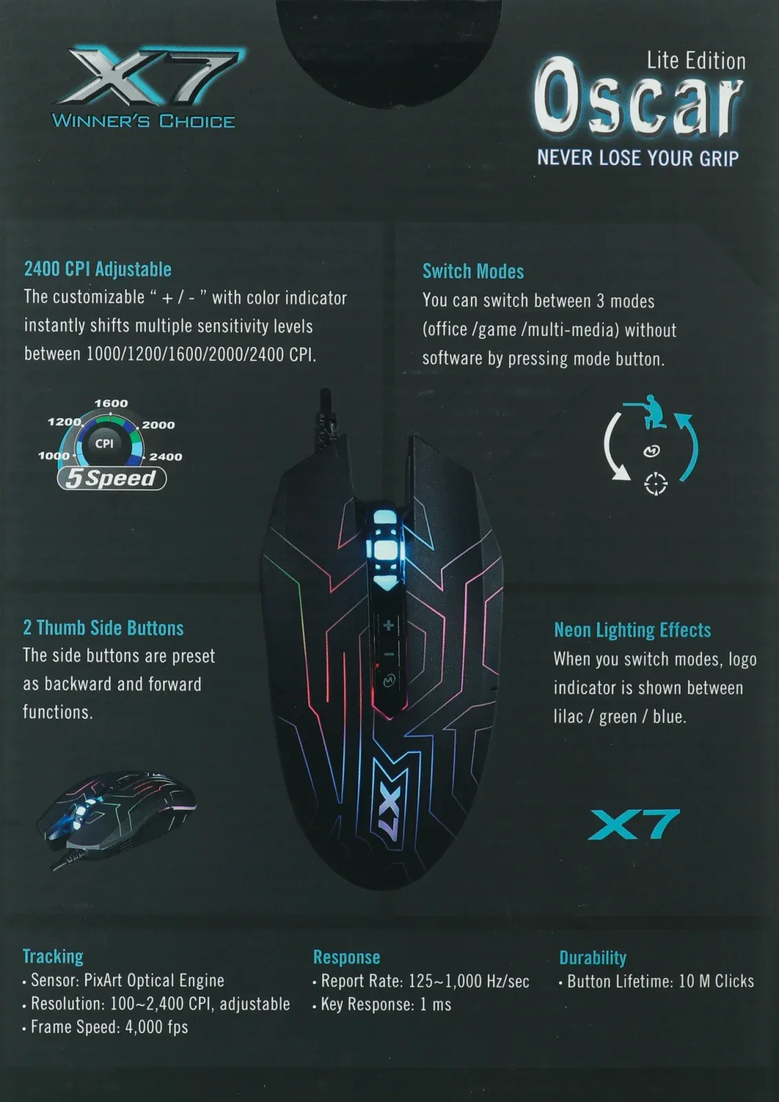 Мышь A4Tech X77 черный оптическая 2400dpi USB 8but X77 MAZE - фото 5