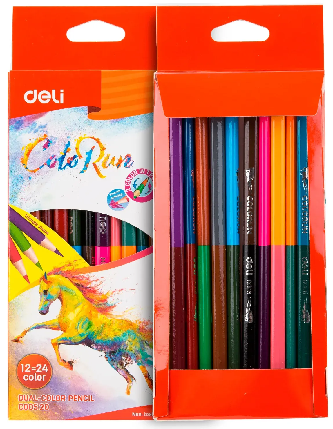 Карандаши цв. Deli EC00520 ColoRun двухцвет. липа 24цв. коробка/европод. 12шт - фото 3