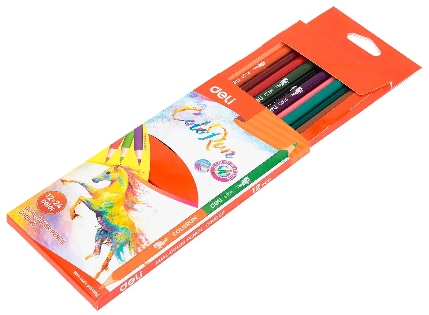 Карандаши цв. Deli EC00520 ColoRun двухцвет. липа 24цв. коробка/европод. 12шт - фото 4