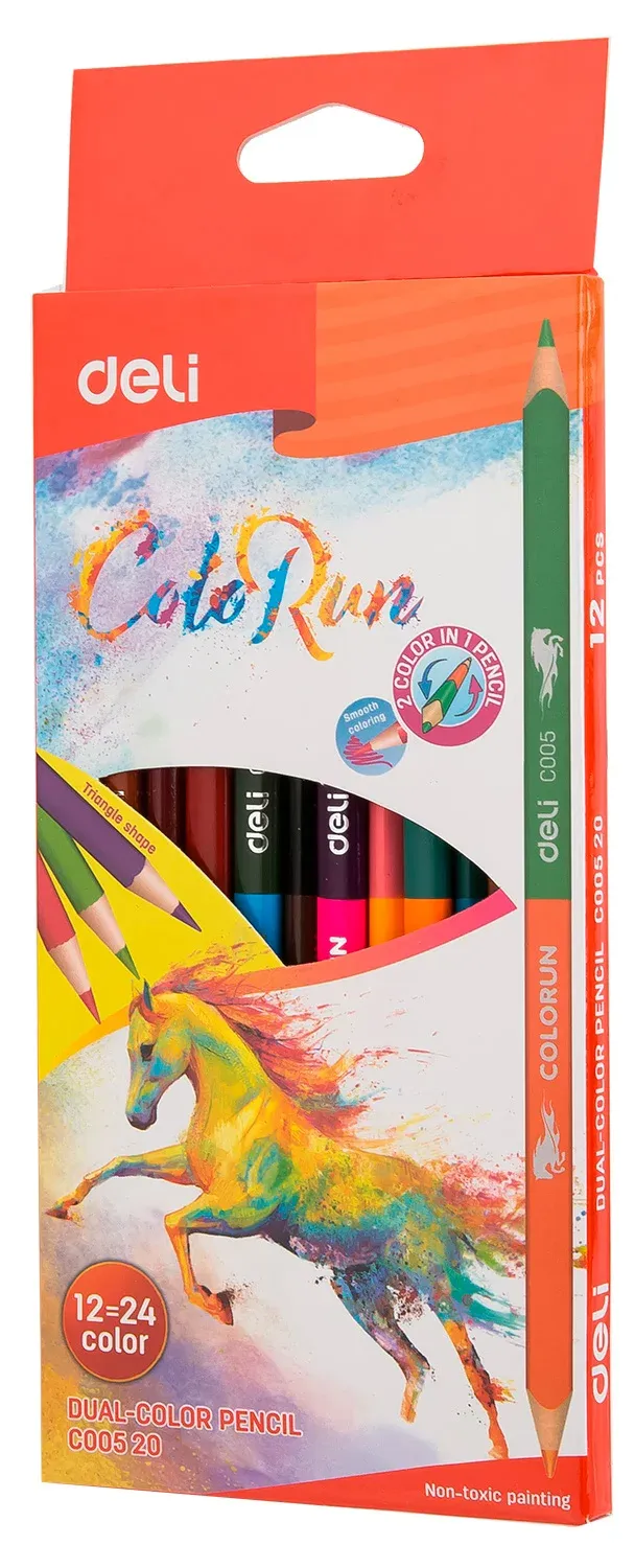 Карандаши цв. Deli EC00520 ColoRun двухцвет. липа 24цв. коробка/европод. 12шт - фото 6