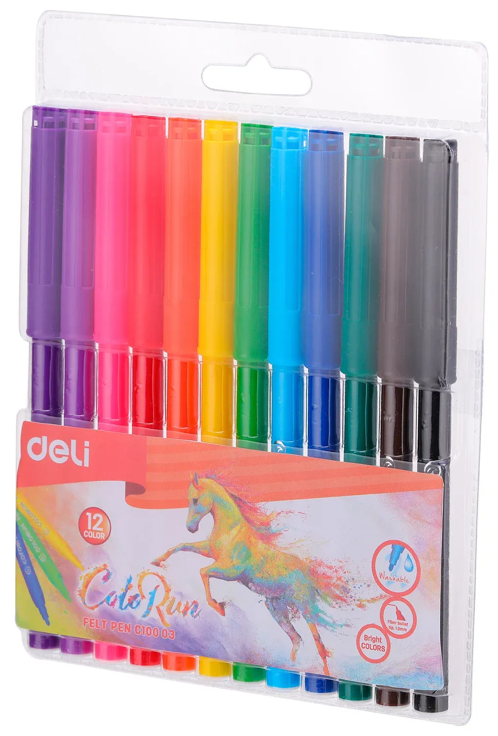 Фломастеры Deli EC10003 ColoRun Вентилируемый 12цв. пакет с европодвесом - фото 1