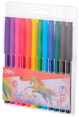 Фломастеры Deli EC10003 ColoRun Вентилируемый 12цв. пакет с европодвесом - фото 2