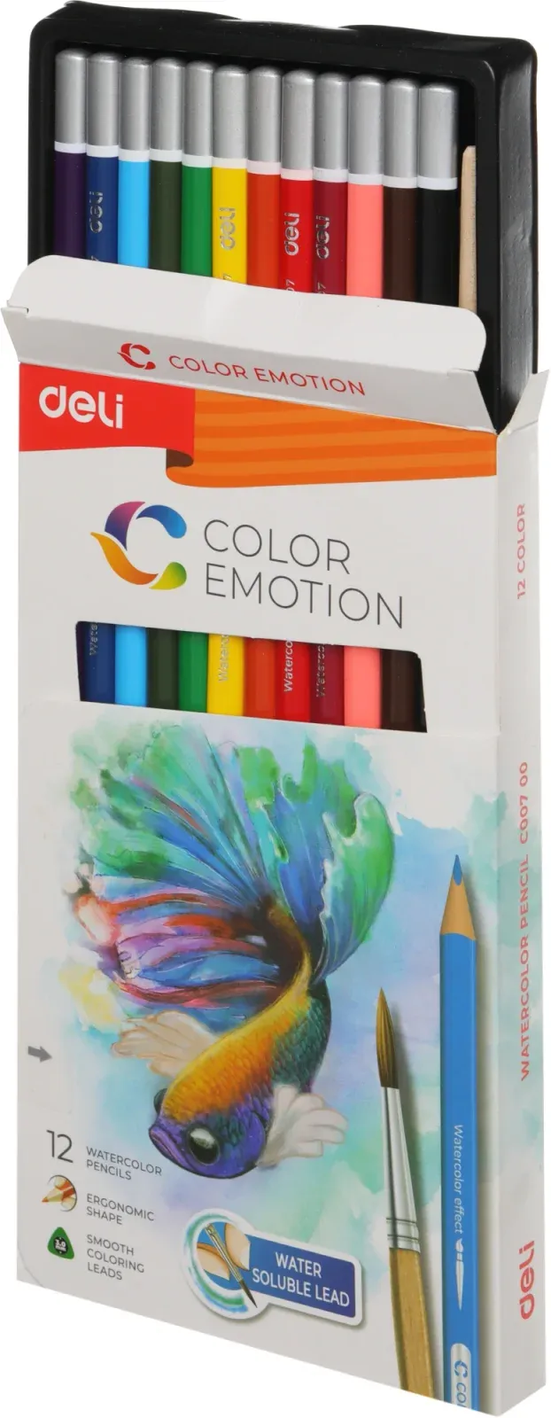 Карандаши цв. Deli EC00700 Color Emotion акварель. липа 12цв. коробка/европод. - фото 3