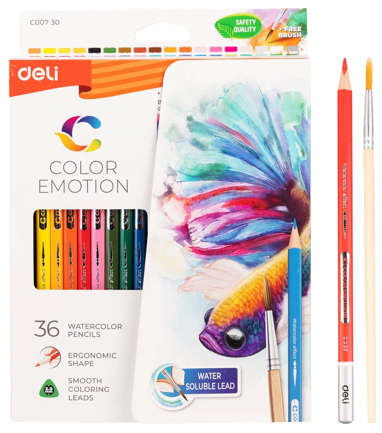 Карандаши цв. Deli EC00730 Color Emotion акварель. липа 36цв. коробка/европод. - фото 2