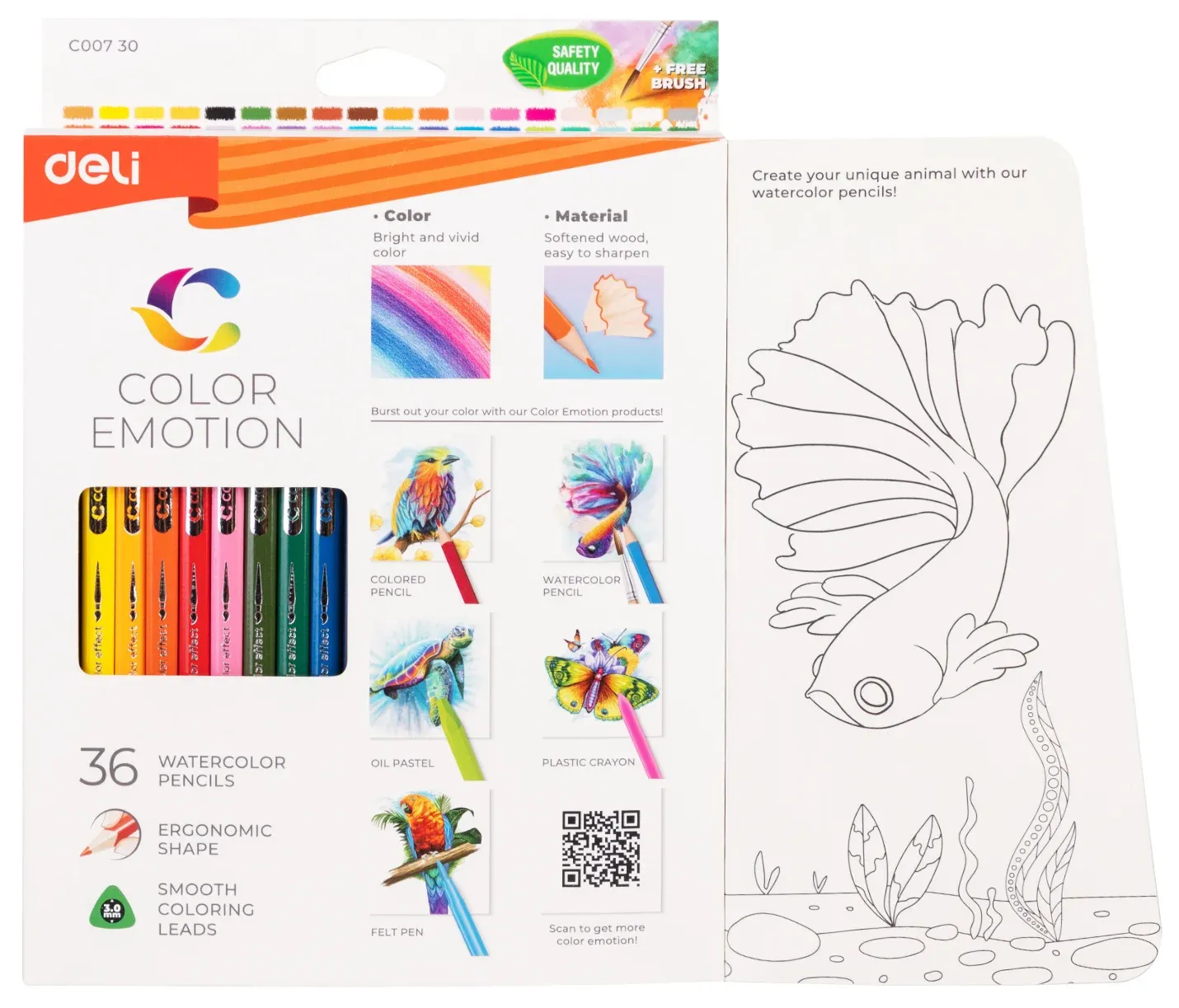 Карандаши цв. Deli EC00730 Color Emotion акварель. липа 36цв. коробка/европод. - фото 3