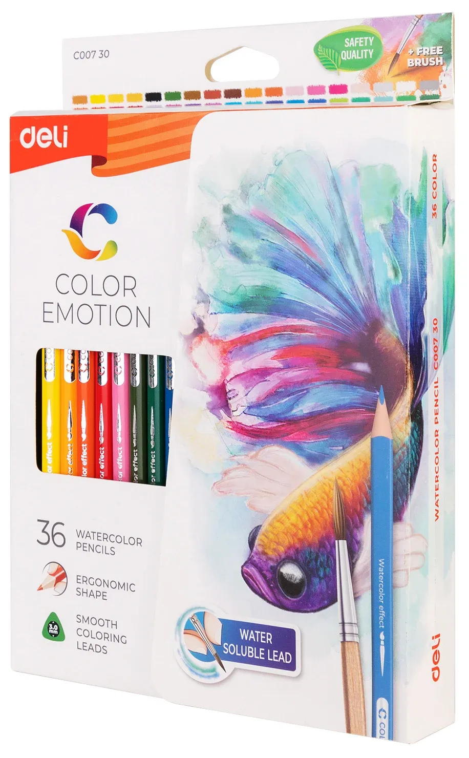 Карандаши цв. Deli EC00730 Color Emotion акварель. липа 36цв. коробка/европод. - фото 6