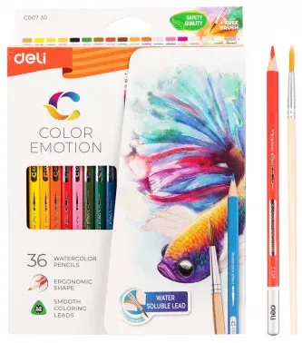Карандаши цв. Deli EC00730 Color Emotion акварель. липа 36цв. коробка/европод. - фото 8