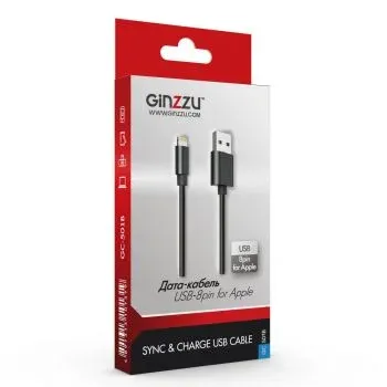 Кабель Ginzzu GC-501B USB m-Lightning m 1м черный - фото 3