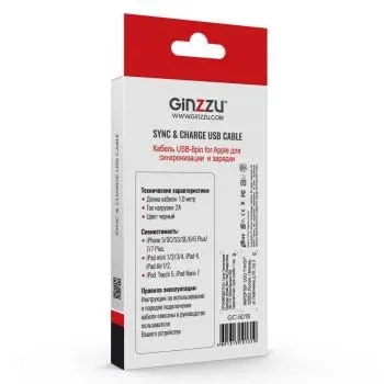Кабель Ginzzu GC-501B USB m-Lightning m 1м черный - фото 4