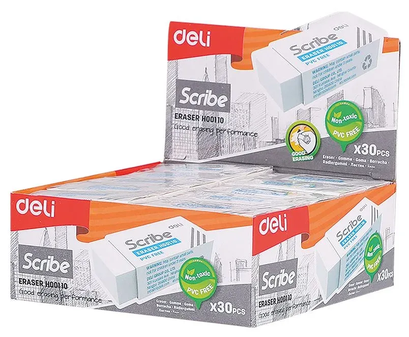 Ластик Deli EH00110 Scribe 42x17x10мм белый картон.кор. - фото 1