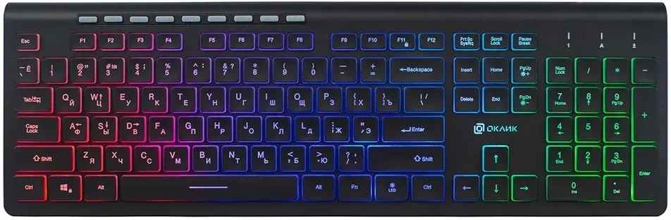 Клавиатура Оклик 490ML черный USB slim Multimedia LED 1067202 кабель 1.5м