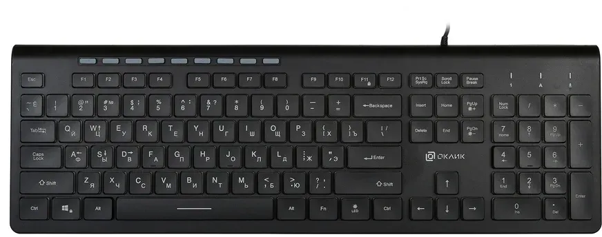 Клавиатура Оклик 490ML черный USB slim Multimedia LED 1067202 кабель 1.5м - фото 3
