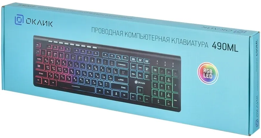 Клавиатура Оклик 490ML черный USB slim Multimedia LED 1067202 кабель 1.5м - фото 5