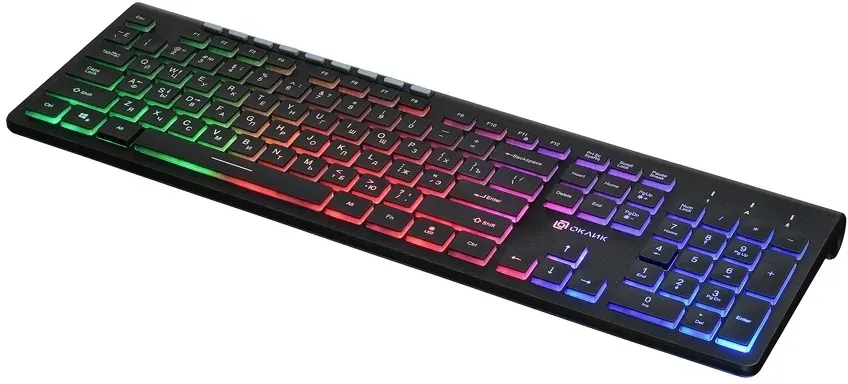 Клавиатура Оклик 490ML черный USB slim Multimedia LED 1067202 кабель 1.5м - фото 8