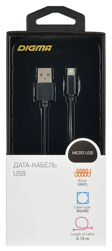 Кабель Digma MICROUSB-0.15M-BLK USB m-micro USB m 0.15м черный - фото 4