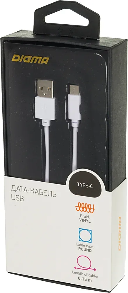 Кабель Digma TYPE-C-0.15M-WH USB m-USB Type-C m 0.15м белый - фото 3