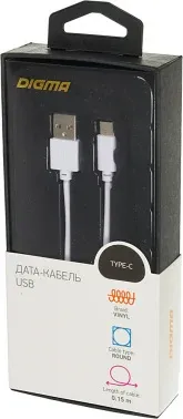 Кабель Digma TYPE-C-0.15M-WH USB m-USB Type-C m 0.15м белый - фото 8