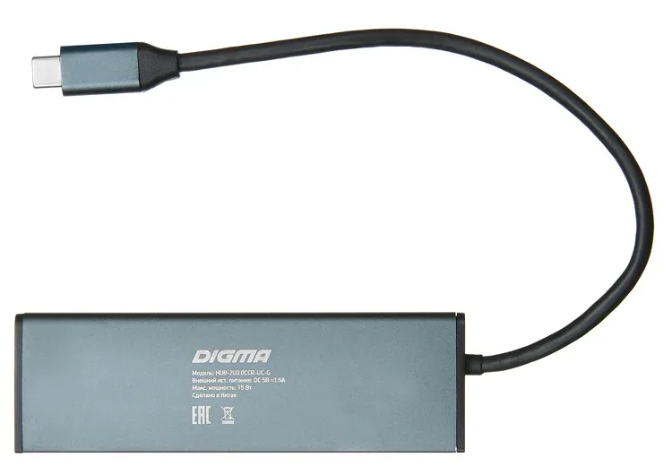 Стыковочная станция Digma HUB-2U3.0CCR-UC-G HUB-2U3.0СCR-UC-G, серый