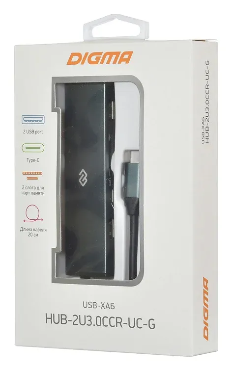 Стыковочная станция Digma HUB-2U3.0CCR-UC-G HUB-2U3.0СCR-UC-G, серый - фото 4