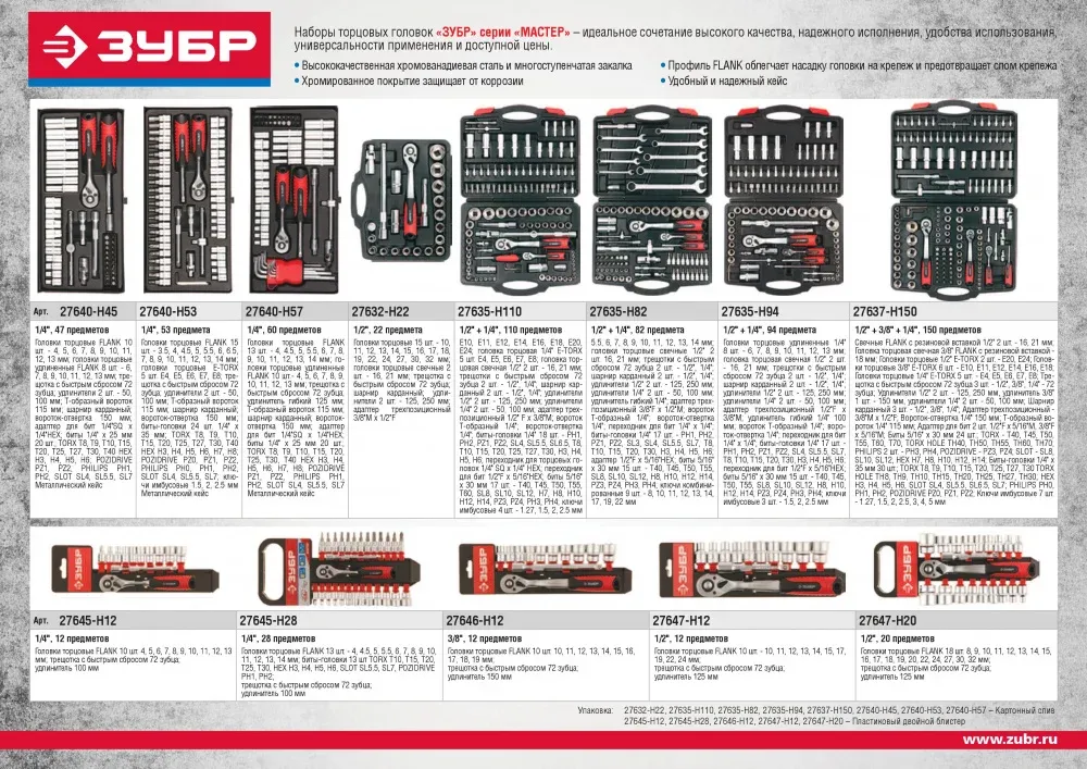 Наборы торцевых головок ЗУБР 27645-H12_Z01