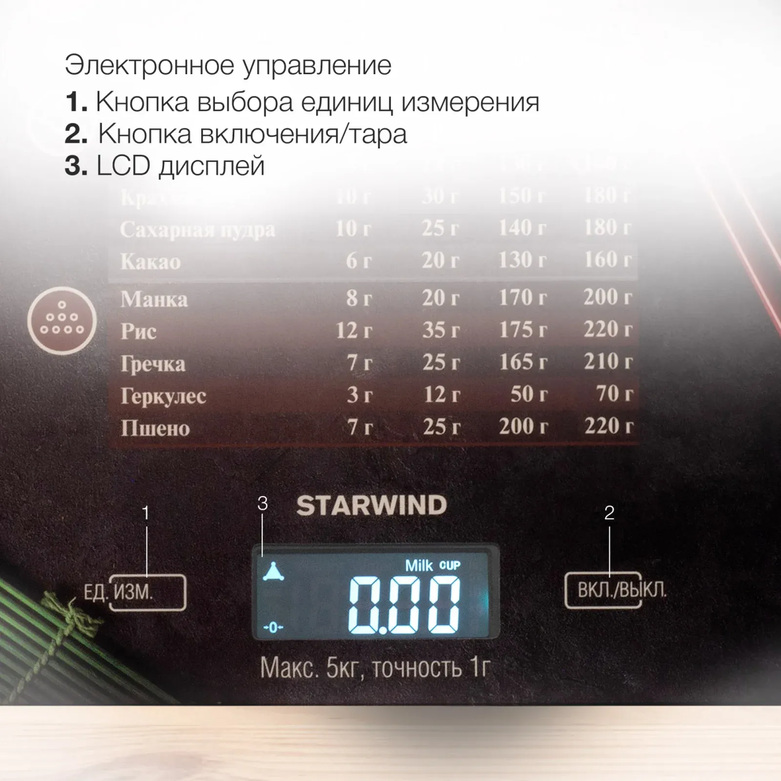 Весы кухонные электронные Starwind SSK3377 макс.вес:5кг рисунок - фото 4